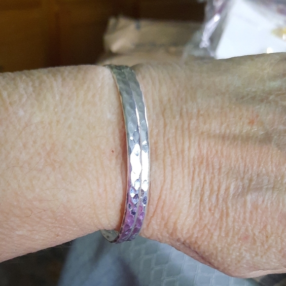 Sterling Silver Textured Bangle Bracelet - Silver - Picture 5 of 5